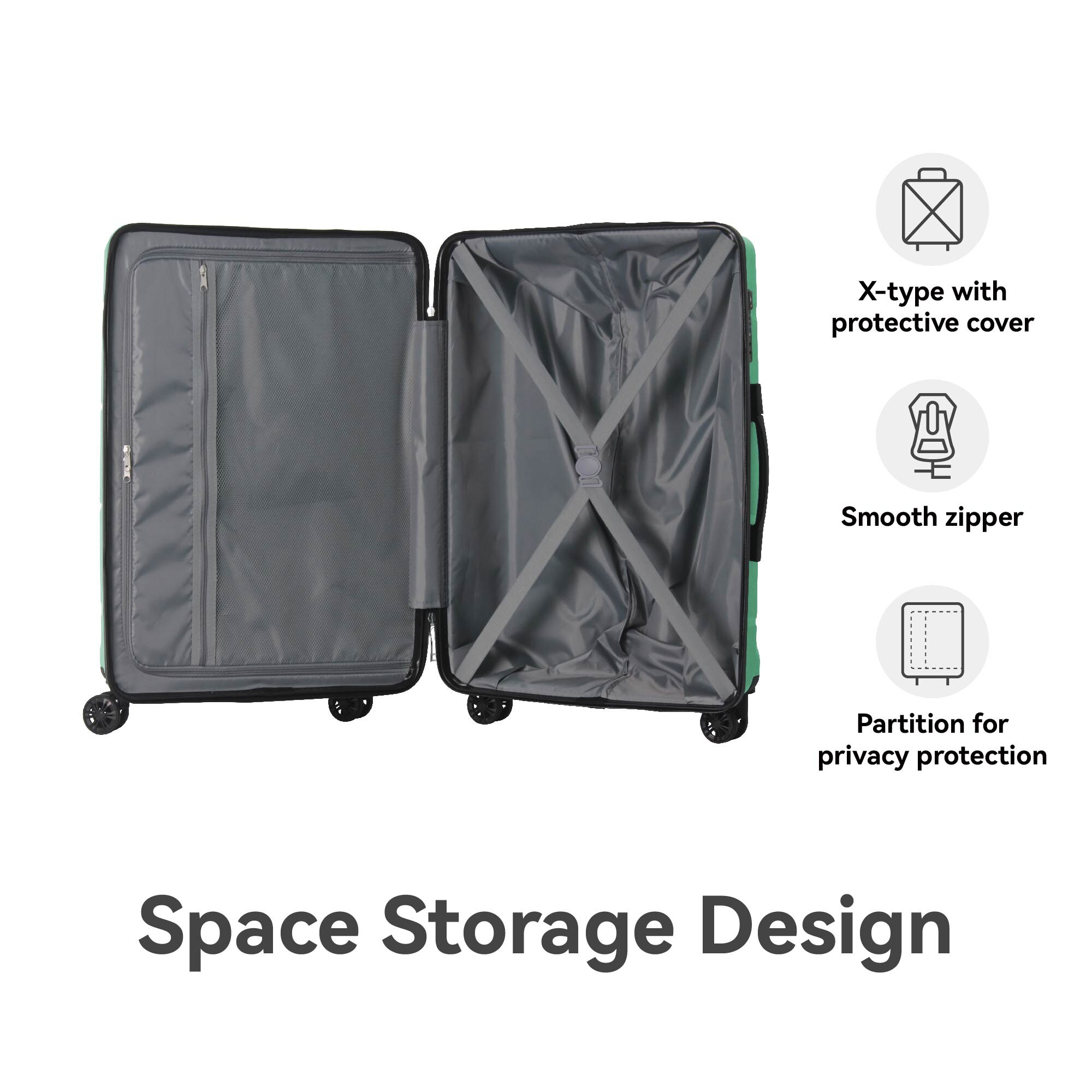 3-Piece Luggage Sets (20", 24", 28"), Suitcase With Wheels, Hardside Suitcase With Four Spinner Wheels And Scratch-Resistant Surface, Green_voghion.com